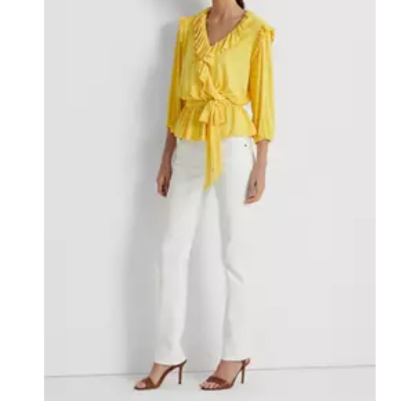 NWT Women's Lauren Ralph Lauren Belted Jersey Peplum Top - Picture 4 of 6